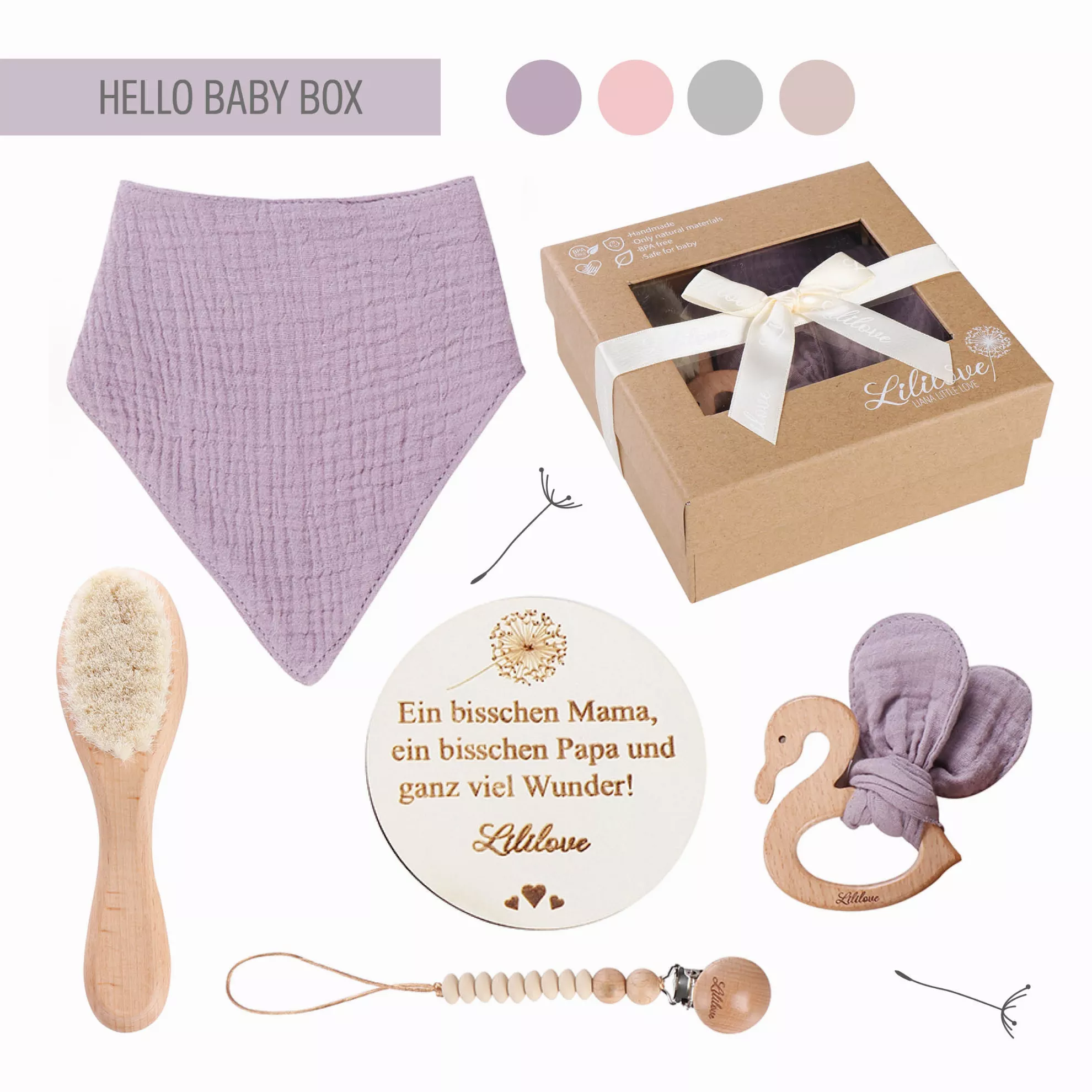 Geschenkset - Hello Baby Box - flieder